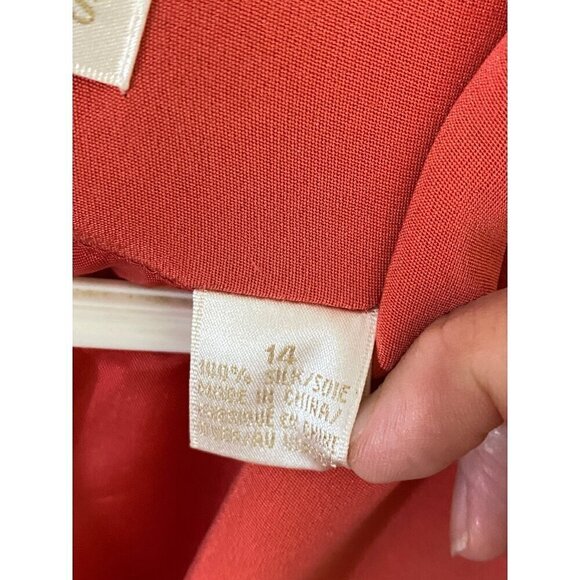 Dana Buchman Women's Orange Silk Sea Shell Button Front Long Coat - 14 - Picture 4 of 13